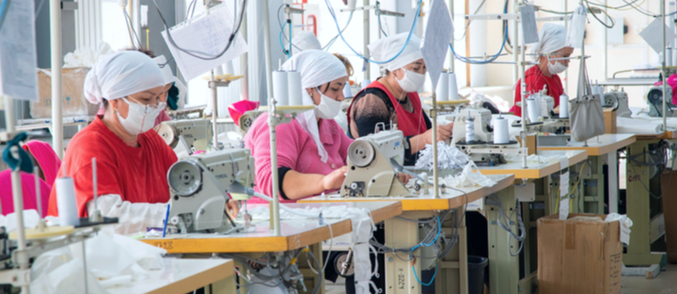 Factory workers in garment manufacturing in China