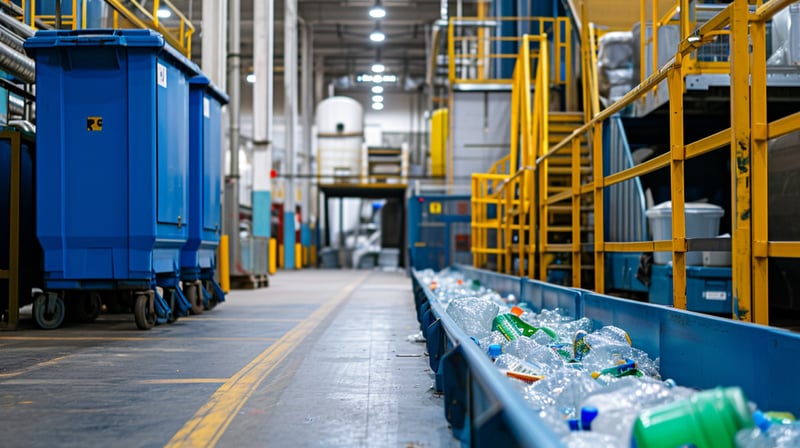 inside of a manufacturing facility showing the recycling station and area